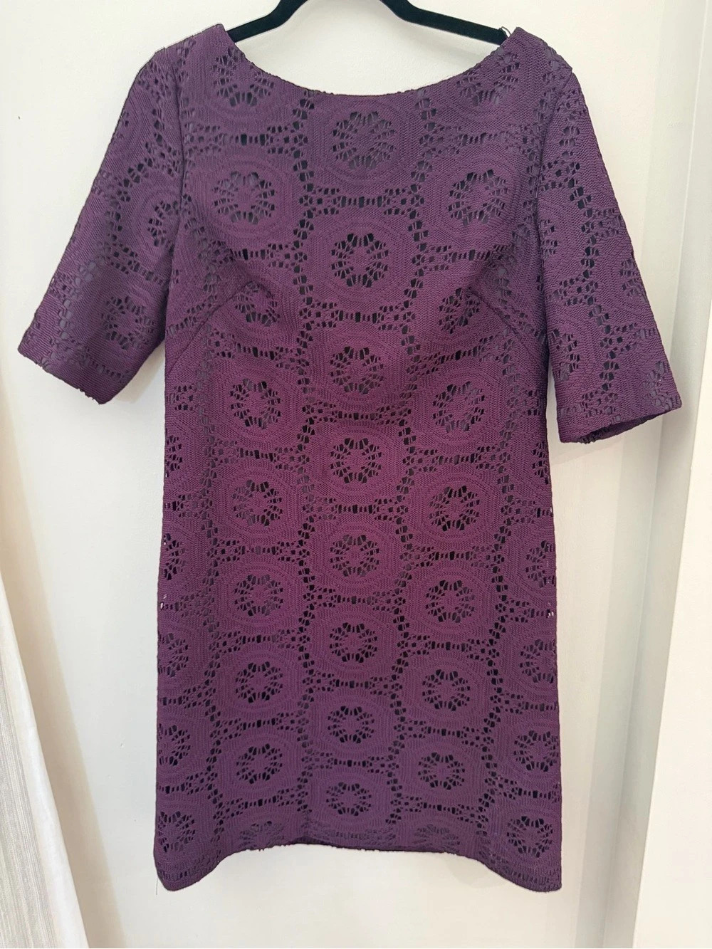 ADRIANNA PAPELL Lace Sheath Dress with Exposed Back Zipper Purple 14